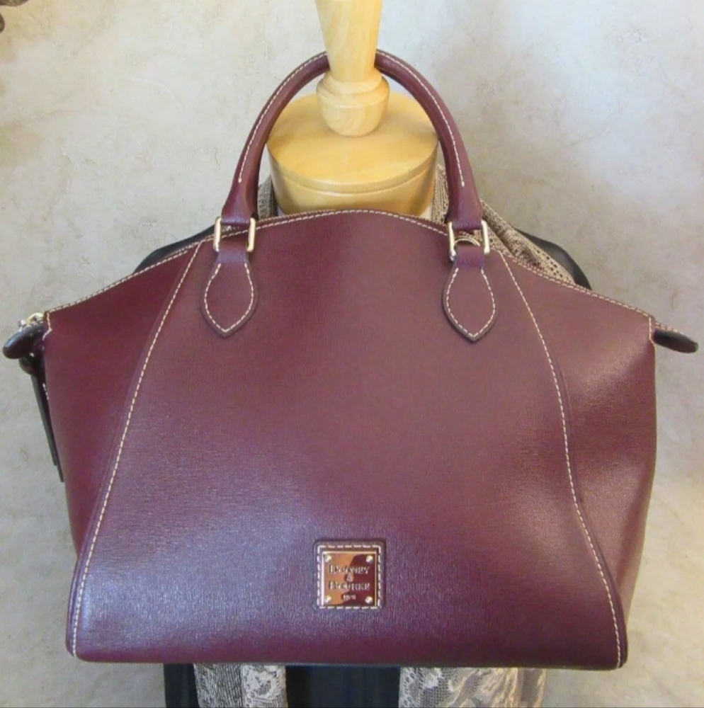 NWOT Dooney and Bourke Berry Leather Dome Satchel with Gold Hardware
